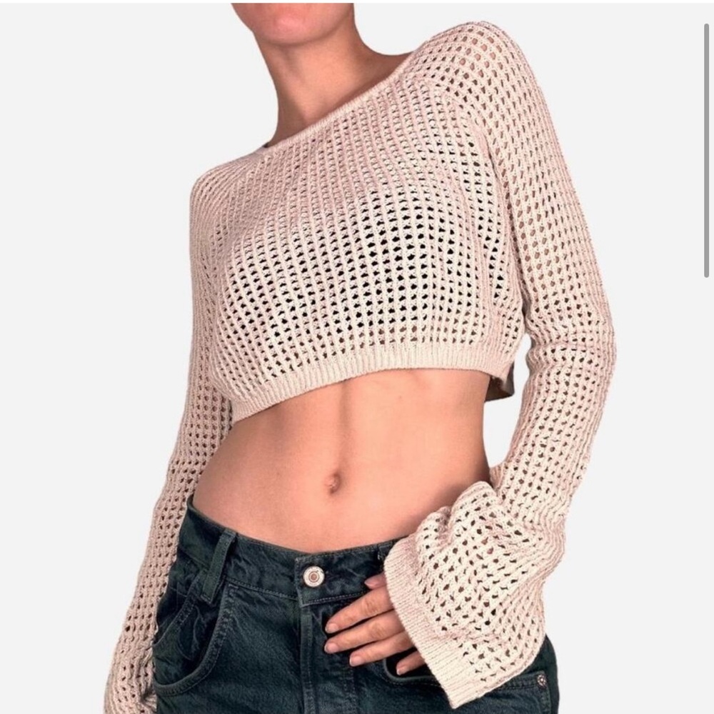Pacsun LA Hearts Cream Crochet Cropped Boho Sweater